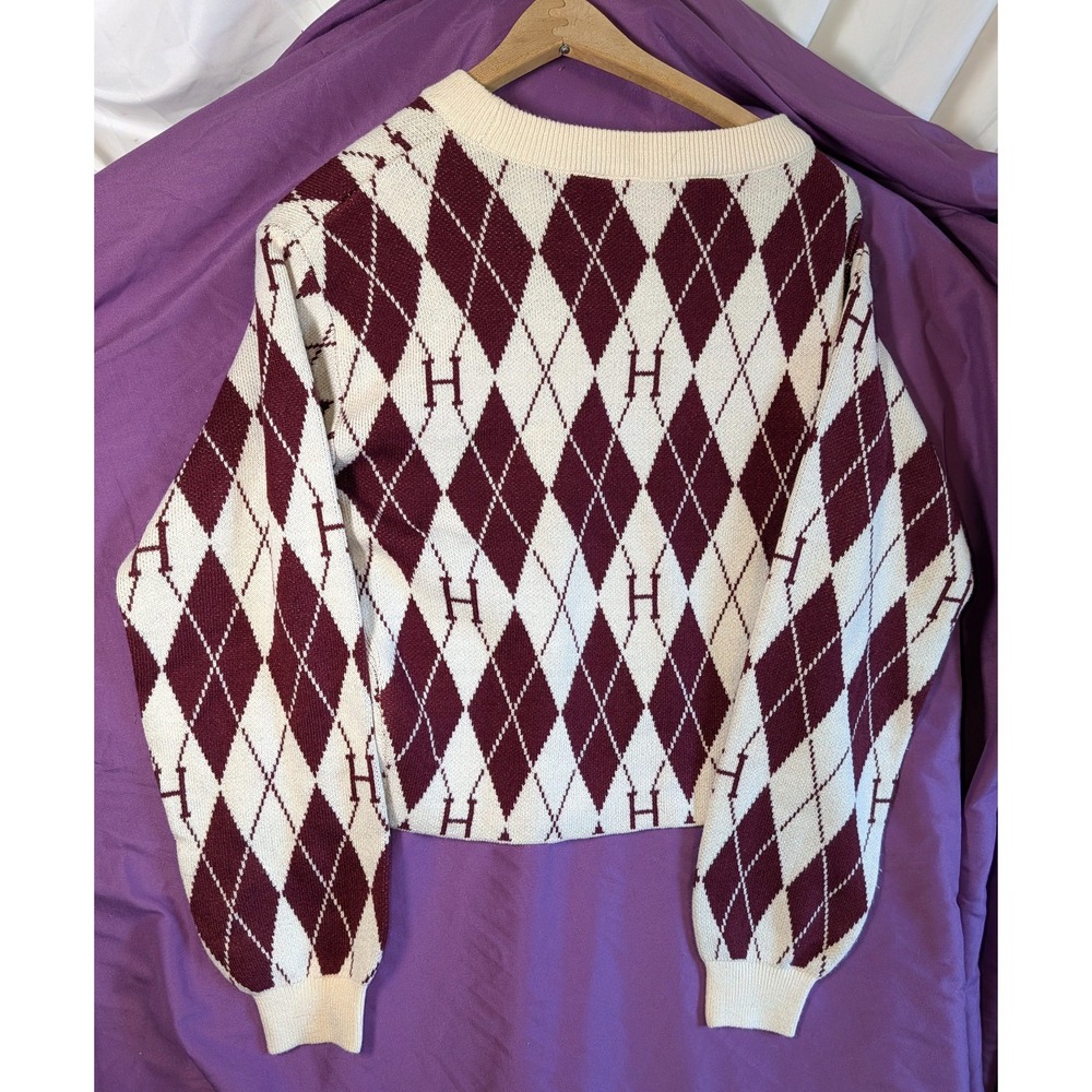 H&M Harry Pottery Hogwarts Jacquard Knit Argyle Cropped Sweater 38" Chest